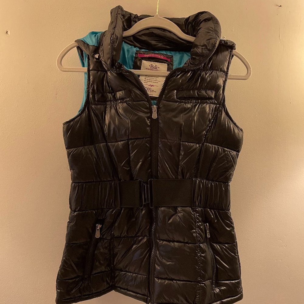 Black Puffer Belted Vest
